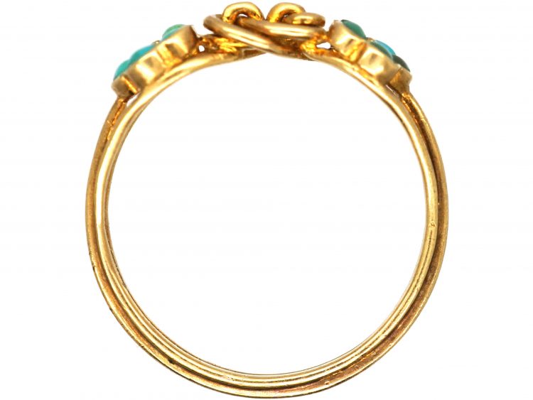Early 19th Century 18ct Gold, Forget me Not Double Turquoise Clusters & Lover's Knot Ring