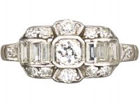 Art Deco 18ct White Gold Diamond Ring with Baguette Diamond Detail