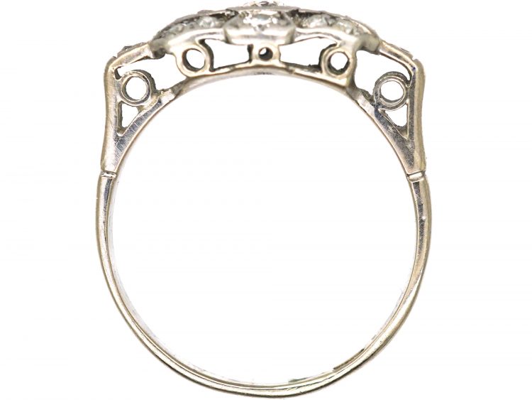 Art Deco 18ct White Gold Diamond Ring with Baguette Diamond Detail