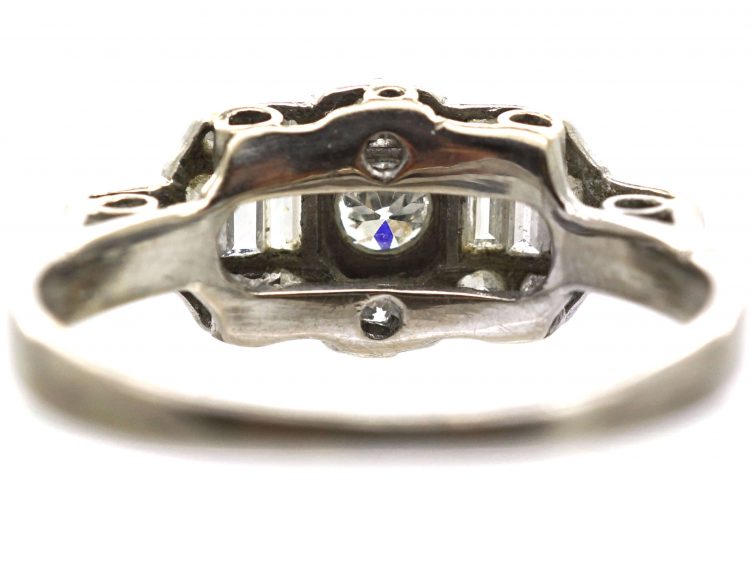 Art Deco 18ct White Gold Diamond Ring with Baguette Diamond Detail
