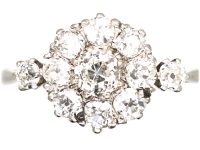 Edwardian 18ct White Gold & Platinum, Diamond Cluster Ring with Diamond Set Shoulders