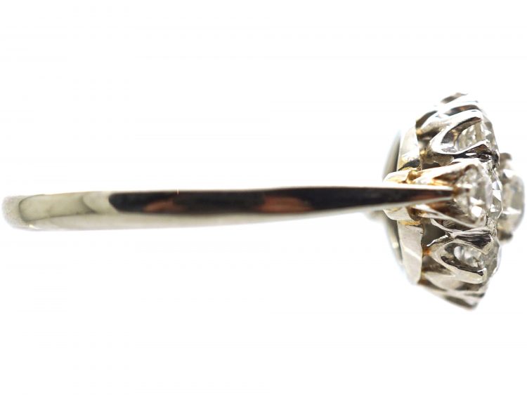 Edwardian 18ct White Gold & Platinum, Diamond Cluster Ring with Diamond Set Shoulders