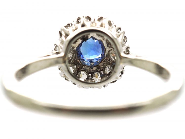 Art Deco 18ct White Gold & Platinum, Sapphire & Diamond Cluster Ring