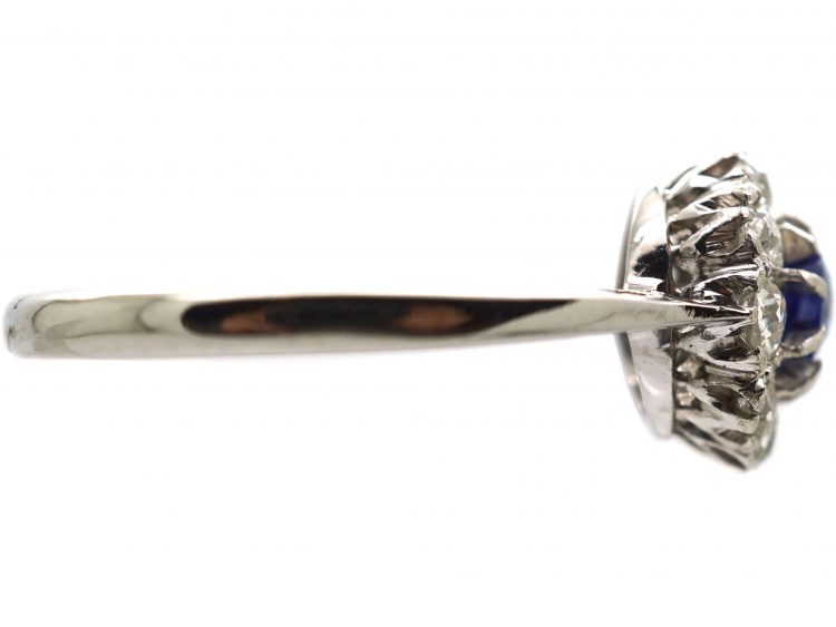 Art Deco 18ct White Gold & Platinum, Sapphire & Diamond Cluster Ring