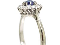 Art Deco 18ct White Gold & Platinum, Sapphire & Diamond Cluster Ring