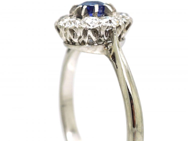 Art Deco 18ct White Gold & Platinum, Sapphire & Diamond Cluster Ring