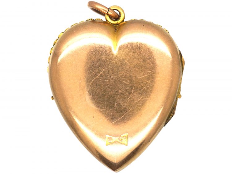 Edwardian Large 9ct Gold Heart Shaped Locket set with a Diamond