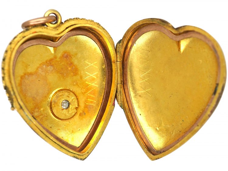 Edwardian Large 9ct Gold Heart Shaped Locket set with a Diamond