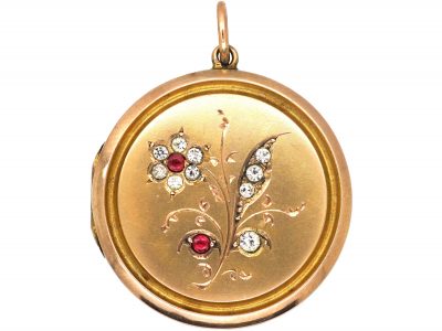 Edwardian 9ct Back & Front Round Locket with Paste Set Flower