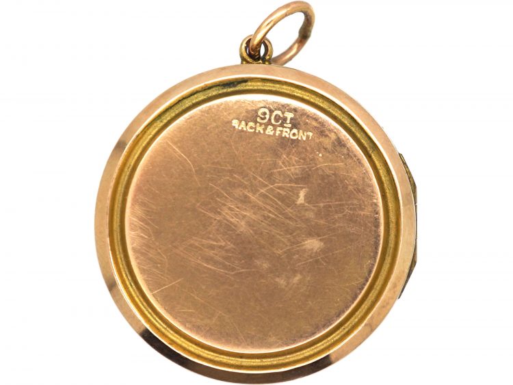 Edwardian 9ct Back & Front Round Locket with Paste Set Flower