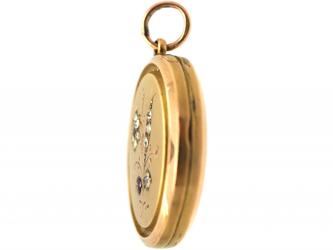 Edwardian 9ct Back & Front Round Locket with Paste Set Flower (879T ...