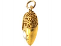 Victorian 15ct Gold Heart Pendant set with a Natural Split Pearl