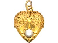 Victorian 15ct Gold Heart Pendant set with a Natural Split Pearl