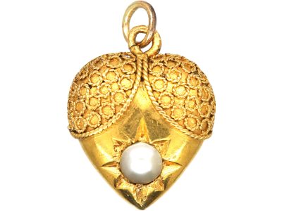 Victorian 15ct Gold Heart Pendant set with a Natural Split Pearl