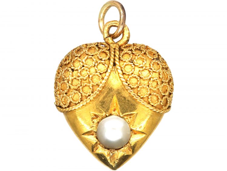 Victorian 15ct Gold Heart Pendant set with a Natural Split Pearl