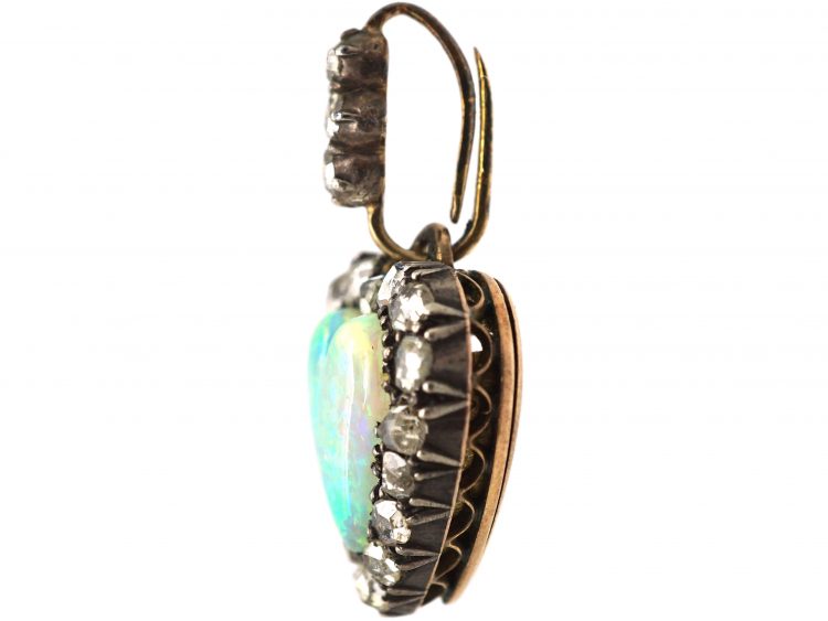 Edwardian Rose Diamond & Opal Heart Pendant with Locket on Reverse