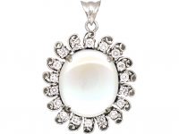 18ct White Gold, Moonstone & Diamond Moon Pendant