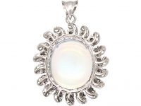 18ct White Gold, Moonstone & Diamond Moon Pendant