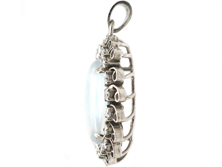 18ct White Gold, Moonstone & Diamond Moon Pendant