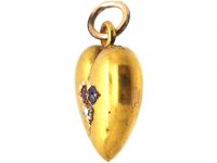 Edwardian 15ct Gold Heart Pendant set with a Sapphire, Ruby & Rose Diamond