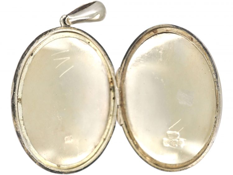 Victorian Silver & Gold Overlay Locket with Crane & Dragonfly Detail