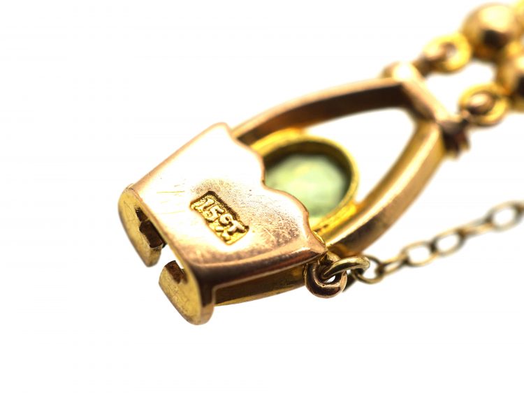 Edwardian 15ct Gold Ornate Bracelet set with Peridots