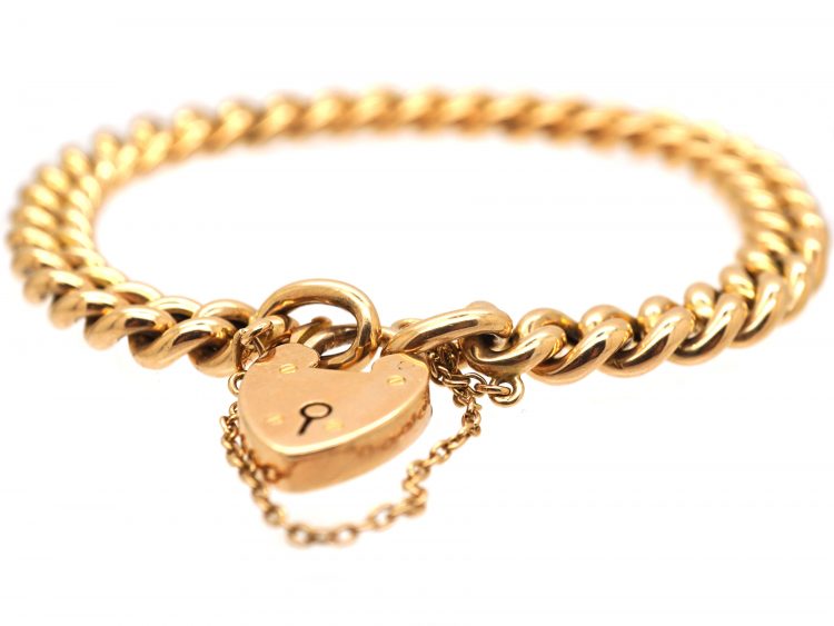 Edwardian 9ct Gold Curb Bracelet with Padlock