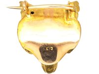 Edwardian 15ct Gold Brooch of a Fox Head with Rose Diamond Eyes
