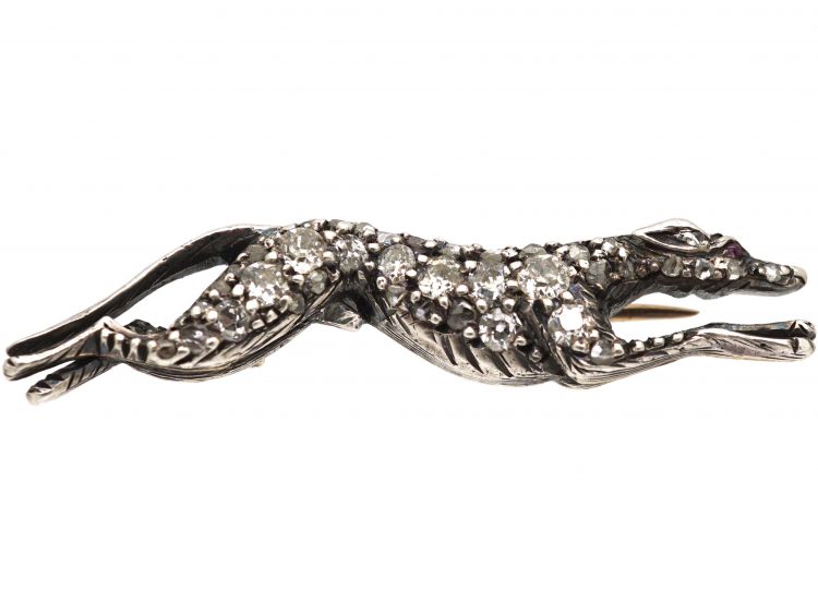 Edwardian Greyhound Brooch set with Graduated Diamonds