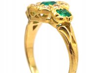 Victorian 18ct Gold, Emerald & Diamond Cluster Ring with an Emerald on Each Side