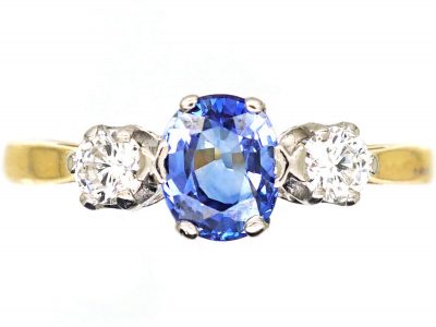 18ct Gold, Three Stone Diamond & Sapphire Ring
