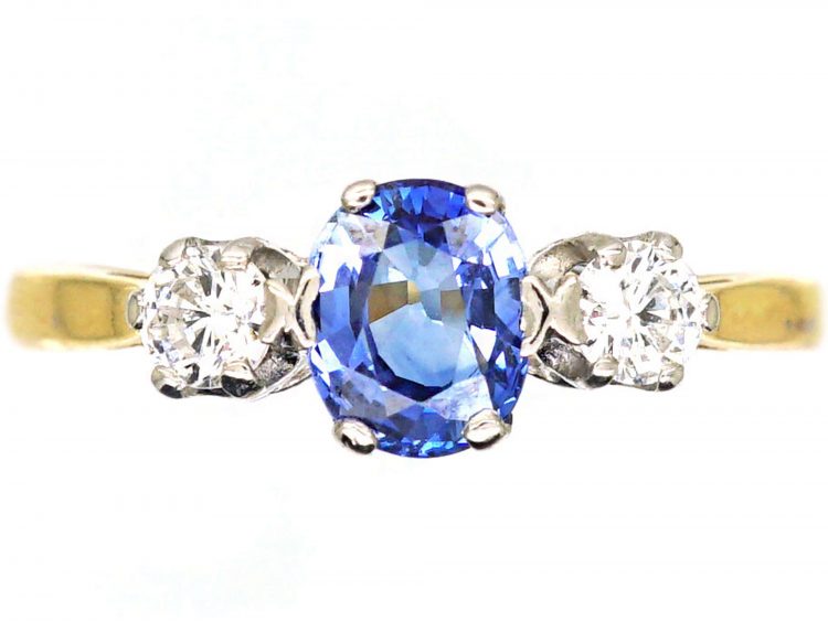 18ct Gold, Three Stone Diamond & Sapphire Ring