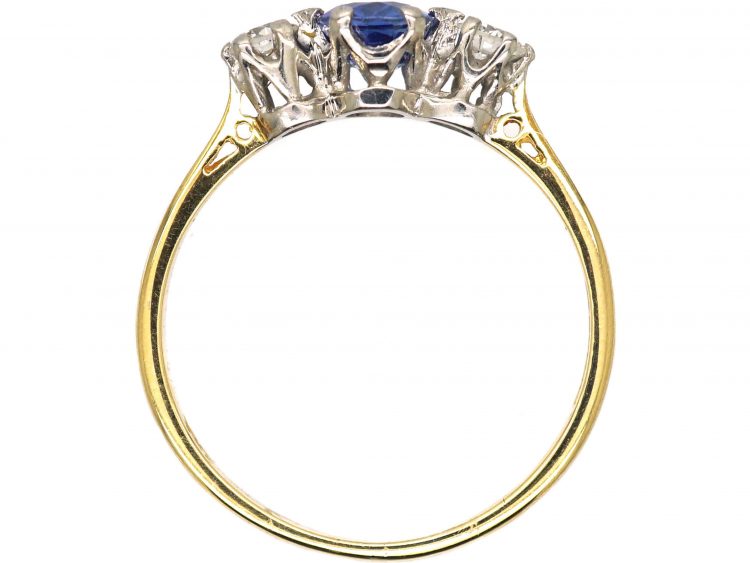 18ct Gold, Three Stone Diamond & Sapphire Ring