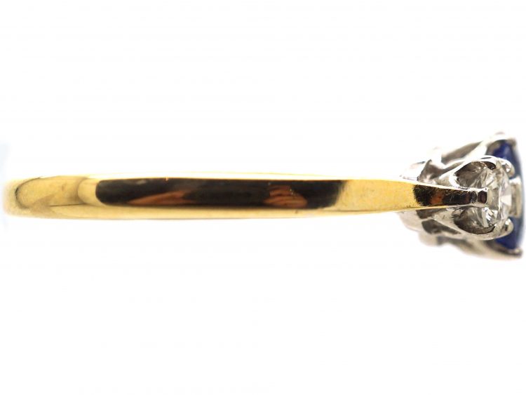 18ct Gold, Three Stone Diamond & Sapphire Ring
