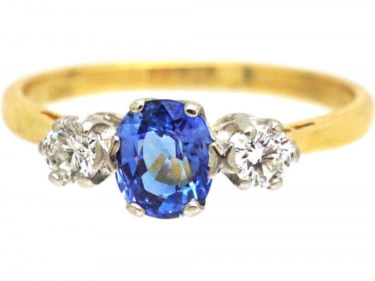 18ct Gold, Three Stone Diamond & Sapphire Ring