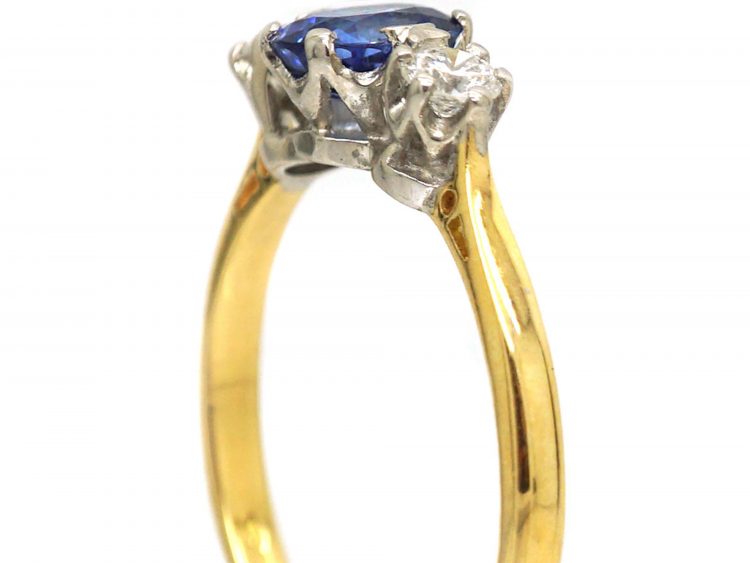18ct Gold, Three Stone Diamond & Sapphire Ring