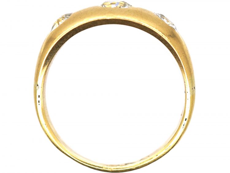 Victorian 18ct Gold & Three Stone Diamond Rub Over Set Ring