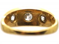 Victorian 18ct Gold & Three Stone Diamond Rub Over Set Ring