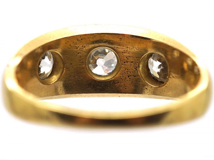 Victorian 18ct Gold & Three Stone Diamond Rub Over Set Ring