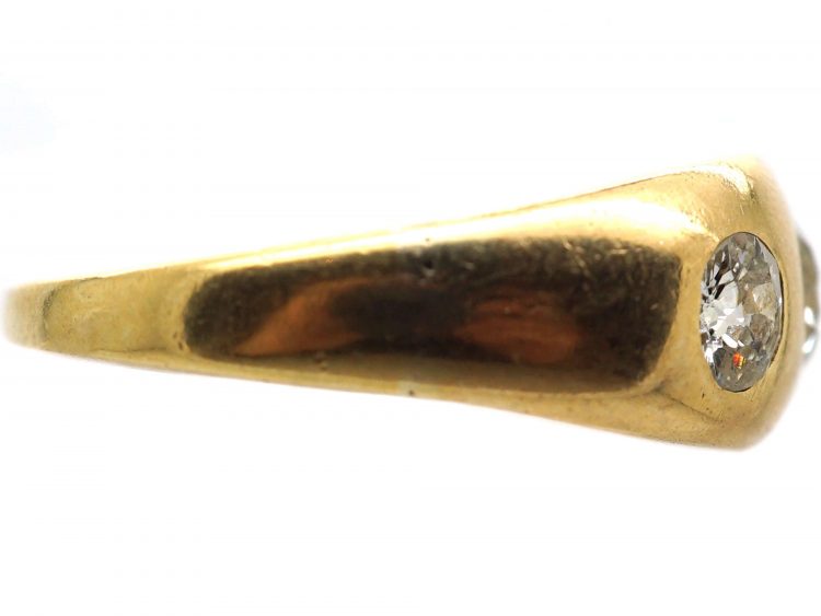 Victorian 18ct Gold & Three Stone Diamond Rub Over Set Ring