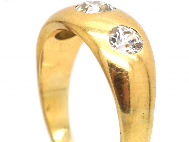Victorian 18ct Gold & Three Stone Diamond Rub Over Set Ring