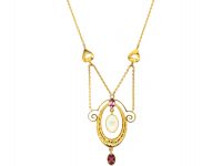 Edwardian 9ct Gold Necklace set with Opals & Garnets by Murrle Bennett & Co