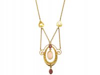 Edwardian 9ct Gold Necklace set with Opals & Garnets by Murrle Bennett & Co