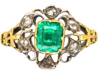 Georgian 18ct Gold & Silver, Emerald & Diamond Ring