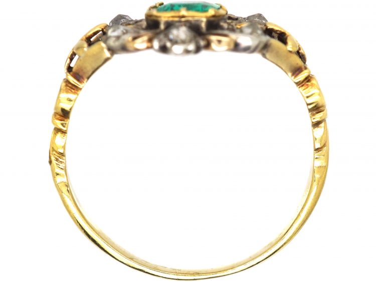 Georgian 18ct Gold & Silver, Emerald & Diamond Ring