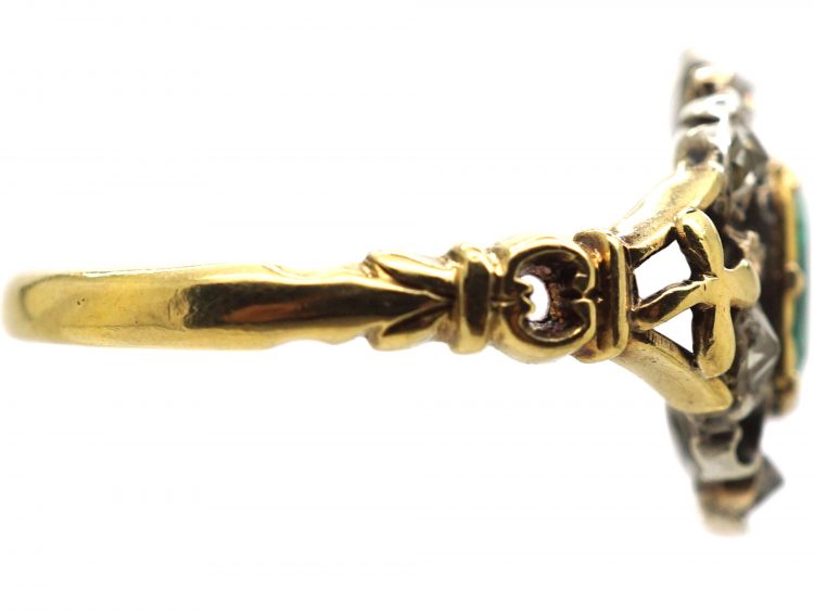 Georgian 18ct Gold & Silver, Emerald & Diamond Ring