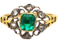 Georgian 18ct Gold & Silver, Emerald & Diamond Ring