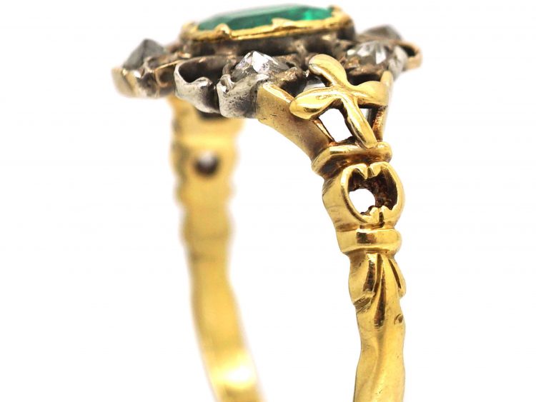 Georgian 18ct Gold & Silver, Emerald & Diamond Ring
