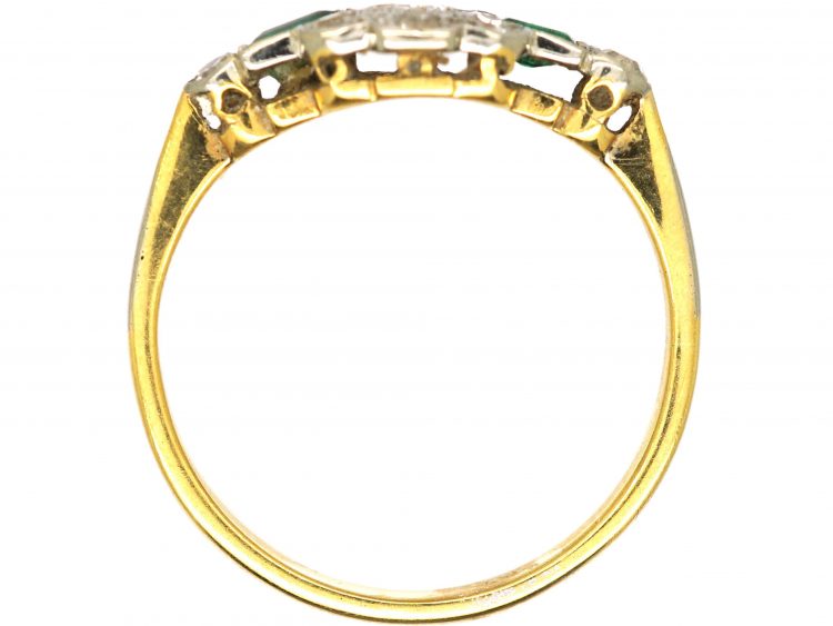 Art Deco 18ct Gold & Platinum, Emerald & Diamond Cluster Ring