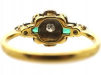 Art Deco 18ct Gold & Platinum, Emerald & Diamond Cluster Ring